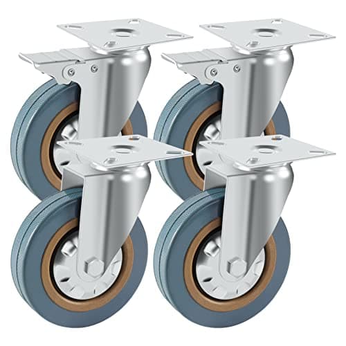Image of Holdfiturn 4Pcs Castor Wheels 100mm Rubber Swivel Castor Wheels 600kg Heavy Duty Trolley Furniture Caster with Brakes (4)
