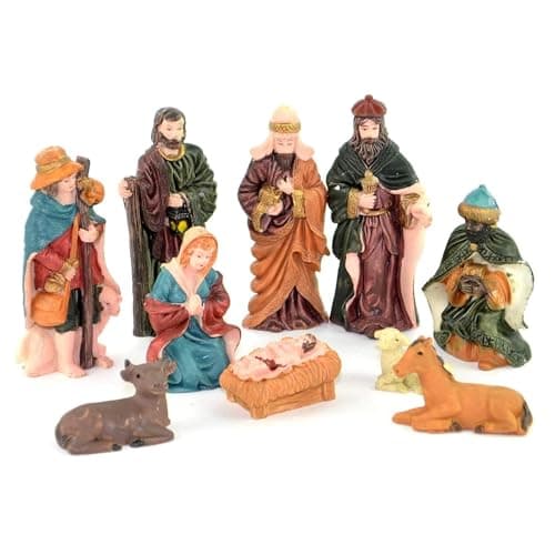 Image of 10Pcs Nativity Scene Set - Christmas Crib Manger Jesus Birth Hand Painted Resin Figurine for Stable Sculpture, Traditional Xmas Home Decorations