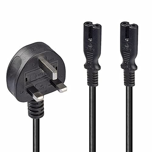 Image of LINDY 2.5m UK Mains 3 Pin Plug to 2 x IEC C7 Splitter Power Cable/Figure 8 Lead, Black