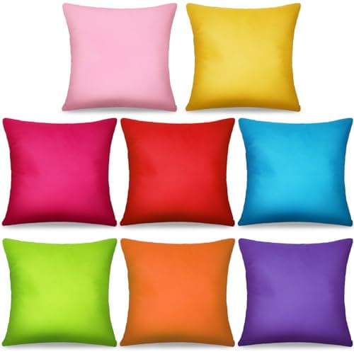 Image of MASHAN 8Pcs Decorative Throw Pillow Covers Rainbow Color Pillow Cases Colorful Square Cushion Covers with Hidden Zipper for Couch Sofa Bedroom Patio Balcony,Linen Material, 18 x 18 Inch（Covers Only）