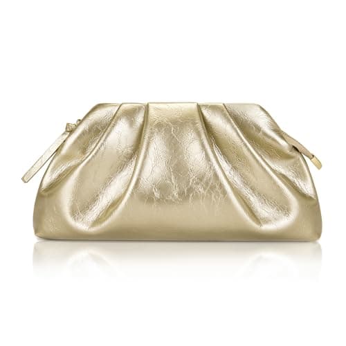 Image of Milisente Cloud Clutch Bag for Women PU Leather Pleated Dumpling Evening Bag Purse with Shoulder Strap(Gold)