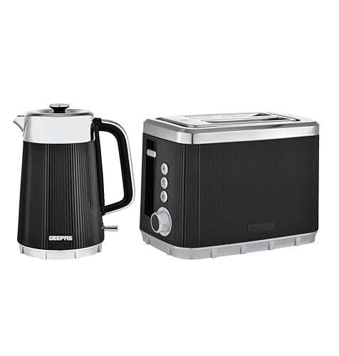 Image of GEEPAS Arcus 1.7L Electric Kettle & 2 Slice Toaster Kitchen Combo Set | 3000W Rapid Boil Cordless Jug Kettle | Auto Shut-Off 360° | 930W Bread Toaster 7 Browning Levels Cancel Defrost Reheat | Black