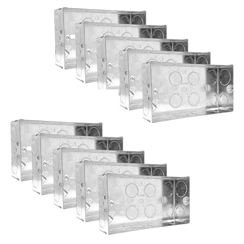 Image of Evoges Double Metal Back Box, 35mm, 2 Gang, 1.0mm Thickness for Electrical Sockets Switches, BS4662 Standard, 20mm & 25mm Knockouts, Adjustable Lug, Brass Terminal (10)