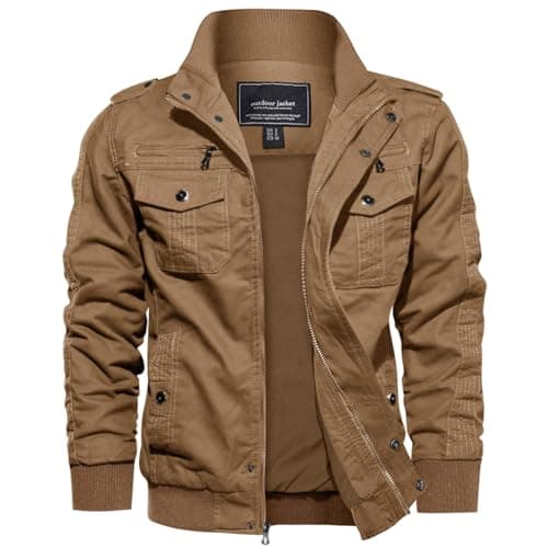 Image of EKLENTSON Men's Cotton Windbreaker Jacket Military Zipper Bomber Cargo Outwear Jackets Coat Khaki,M
