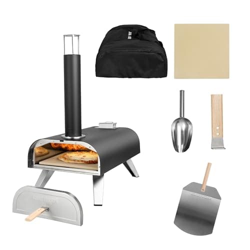 Image of George Foreman Outdoor 12 Inch Wood Pellet Portable Wood Fired Pizza Oven Black with Paddle and Carry Bag, BBQ Oven & Smoker, Foldable Legs GFWPPO1BPC
