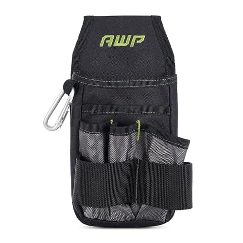 Image of AWP L-804-1 Organizer Tool Pouch | 7 Pockets & Loops for Tool Organization | Heavy-Duty Metal Belt Clip Attachment, Black and Gray