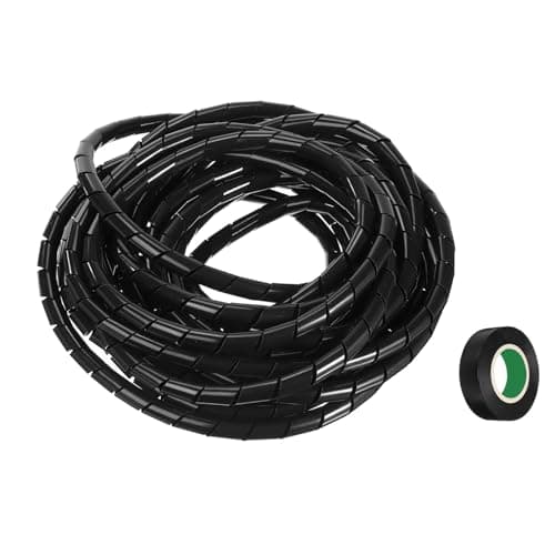 Image of sourcing map Spiral Cable Wrap 16.4ft/5M 16mm Cable Management Sleeve Cord Organizer Flexible PE for Computer Wire, Charging Cable Black with Tape