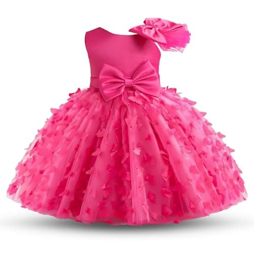 Image of NNJXD Baby Girl Birthday Party Dress Tutu Toddler Girl Cute Bowknot Gown 2064 Rose (5Y) 5 Years