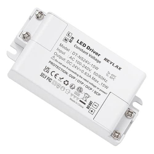 Image of REYLAX 24V LED Driver 15W 630mA, 240 to 24 Volt Transformer, Constant Voltage Power Supply, Low Voltage DC Transformers for DIY Light Strips, G4, MR11, MR16 Bulbs