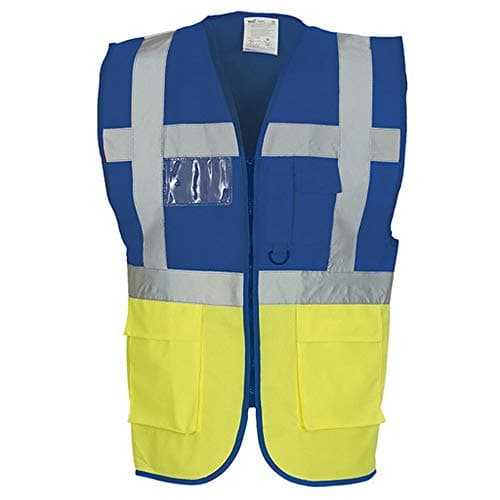 Image of Yoko Hi-Vis Premium Executive/Manager Waistcoat / Jacket (XL) (Hi Vis Yellow/Royal Blue)