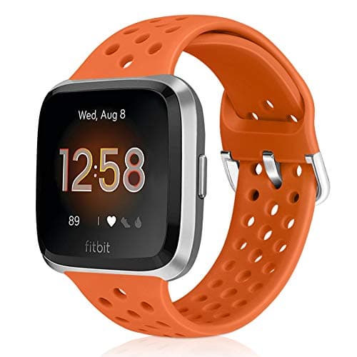 Image of Runostrich Sport Strap Compatible with Fitbit Versa 2/Fitbit Versa/Versa Lite/SE, Soft Silicone Band Replacement Breathable Wristband Accessories for Smart Fitness Watch for Women Men (Orange)