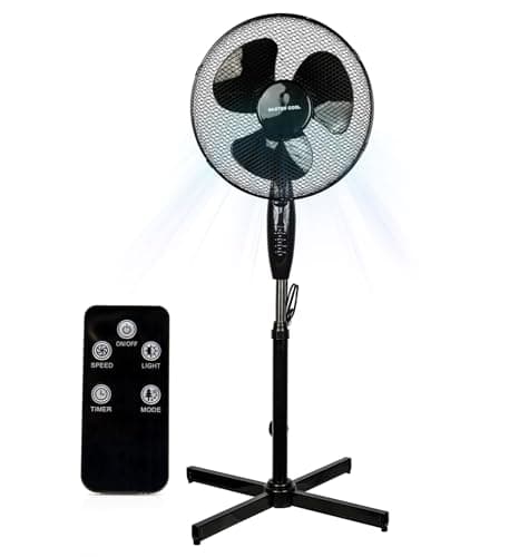 Image of A2Z Pedestal Fan 16 Inch 3-Speed Setting Wide Angled Oscillating with Timer & LED Light - Pedestal Fans PF11627 Black