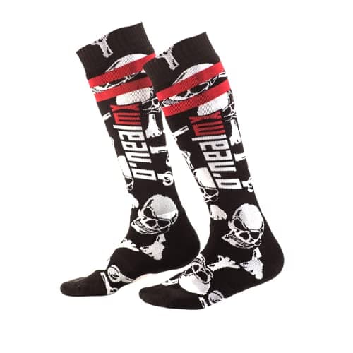 Image of O'Neill Wetsuits Oneal CROSSBONES SOX PRO MX Socks. Knee Length Motocross/Mountain Bike Socks. - Black/White/Red, One Size