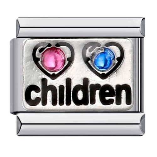 Image of Mon & Sons Children Blue Pink Love Heart Son Daughter Kids Silver Italian 9mm Link Stainless Steel Bracelet Charm Compatible With 9mm Link