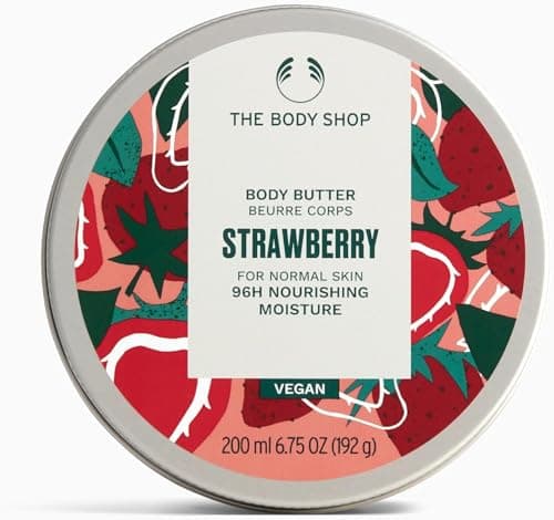 Image of The Body Shop Strawberry Body Butter (1x 200ml), Vegan Body Butter for Normal Skin, 96hr Moisture, Sweet Juicy Scent, Body Moisturiser for Softer Skin