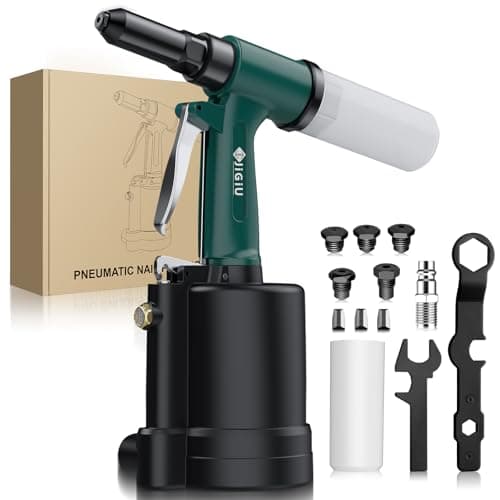 Image of JiGiU Pneumatic Air Riveter 1780KGF Pulling Pneumatic Rivet Gun Heavy-Duty Air Pop Riveter 2.4mm, 3.2mm, 4.0mm, 4.8mm and 6.4mm Capacity for Automotive, Construction, Manufacturing Industries