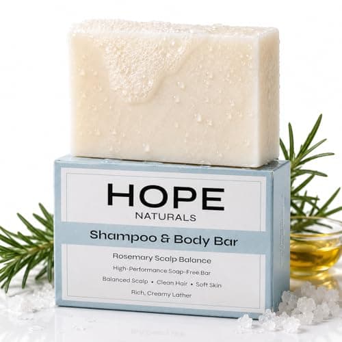 Image of Hope Naturals Rosemary Shampoo & Body Bar – Soap-Free Solid Shampoo Bar for Hair, Sulphate-Free & Perfume-Free Cleanser for Sensitive Scalp | pH Balanced Vegan Hair & Body Bar – 100g