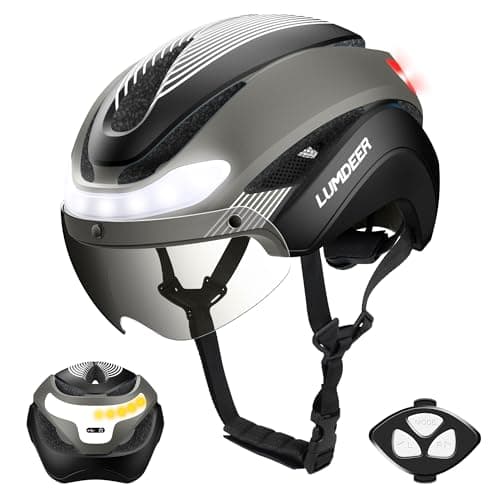 Image of LUMDEER Bike Helmet for Adults Men and Women – Cycle Helmet with Lights Front and Back, Turn Signals & Brake Light, Photochromic Visor, Urban Commuter Cycling Helmet for E-Scooter & E-Bike