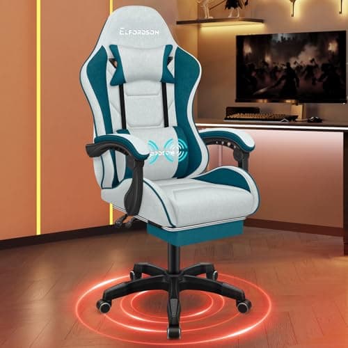 Image of ELFORDSON Gaming Chair with 2-Point Massage Lumbar Cushion, High Back PC Computer Game Chair, 150° Reclining Office Chair with Headrest & Footrest, 360° Swivel, Fabric, Dark Teal - Home, Esports