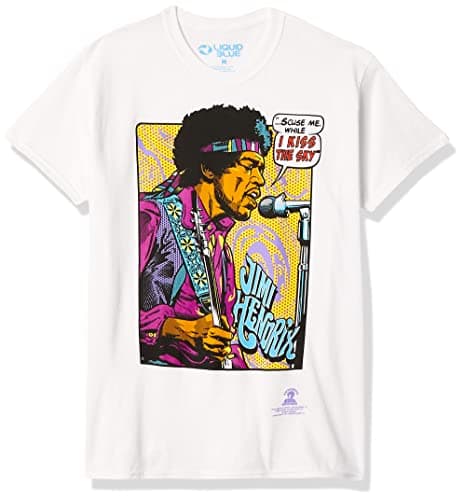 Image of Liquid Blue Unisex's Jimi Hendrix Pop Art 'Scuse me While I Kiss The Sky T-Shirt, White, Large