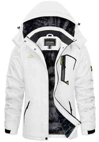 Image of KEFITEVD Women's Outdoor Skiing Jacket Waterproof Fleeced Coat Winter Warm Parka Jackets with Multi Pockets,White,L