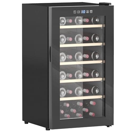 Image of HOMCOM 41 Bottle Wine Fridge, 91 Litre Capacity, 45cm Freestanding Wine Cooler Fridge with Glass Door, LED Light, Digital Touch Screen, Temperature Control, Black