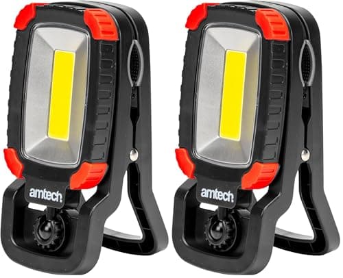 Image of Amtech - COB Mini Worklight with Clip for Home DIY, Workshops, and Outdoor Activities, Super Bright with 2 Lighting Modes, 360 Rotation, Cordless and Portable, Rechargeable (5W) (Pack of 2)