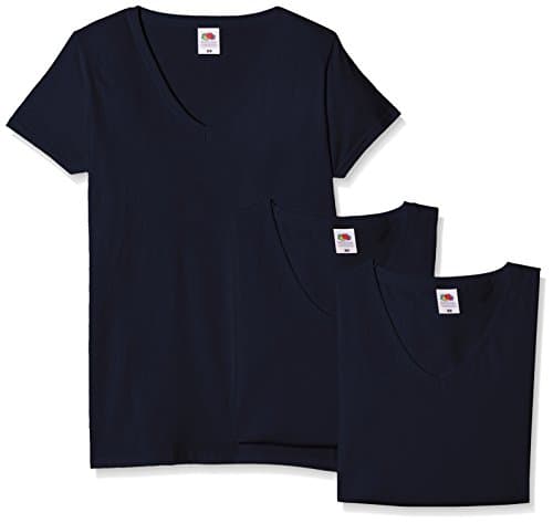 Image of FRUIT OF THE LOOM Women's Valueweight V Neck Lady-fit 3 Pack T Shirt, Blue (Navy), 16 UK