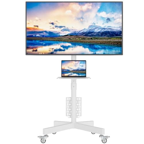 Image of BONTEC TV Stand on Wheels with Perforated Plate, Tilting, Height Adjustable, 4 Lockable Metal Castors, Media Tray, Cable Management, for 23-60 Inch LED, LCD, OLED TV, up to 40 kg