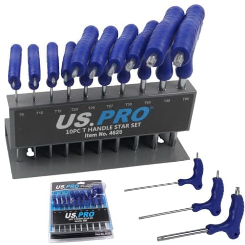 Image of US PRO T-Handle Torx Star Key Set, 10 Pieces T9-T50, Storage Rack, Blue