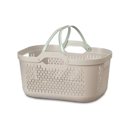 Image of Addis Signature 45L Laundry Basket with Long Handles, Large Plastic Washing Basket for Clothes & Family Laundry, Ventilated, Durable UK Made, Mushroom