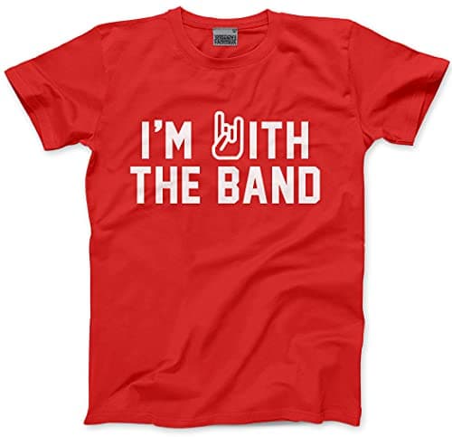 Image of Kids Band Tee - I'm with The Band Kids T-Shirt Rockstar Star Rock and Roll Indie Guitar Bass Drums Fan Festival Childrens Gig Concert Red Age 7-8