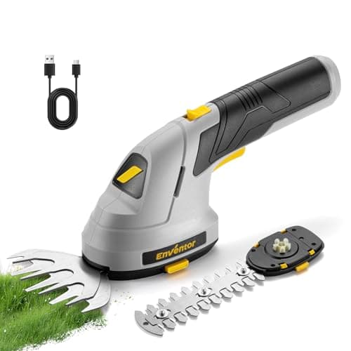 Image of Enventor Cordless Hedge Trimmer and Grass Shear, 7.4V 2000mAh Lithium-ion Rechargeable Battery, 2-in-1 Handheld Electric Grass Trimmer, Small Hedge Cutter with 2 Interchangeable Blades