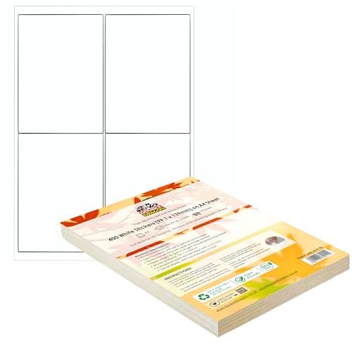 Image of Double Dragon, 100 Sheets Pack A4 Self-Adhesive Address Labels, 4 Per Sheet, 400 Labels, 99.1x139mm, Easy Peel, Inkjet & Laser Printer Compatible – Address, Shipping, Mailing, File, DIY Stickers