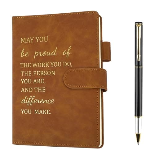 Image of Hopton Inspirational Personalised Notebook, PU Leather Notebook and Pen Set, Employee Appreciation Gifts, New Job Gifts for Women Men Employee Volunteer Colleague Teacher (Brown)