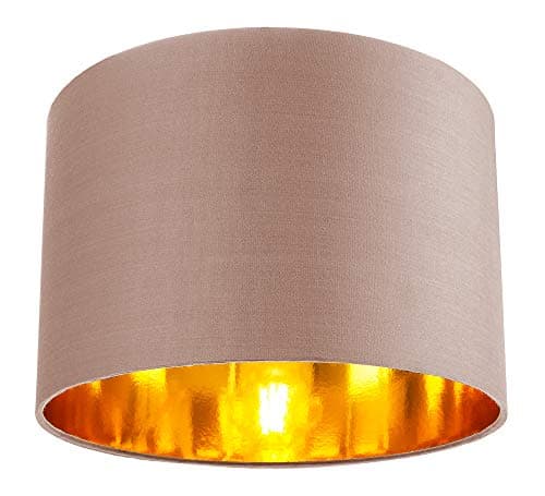 Image of Contemporary and Chic Taupe Cotton 12" Table or Pendant Circular Drum Lamp Shade with Shiny Copper Inner - 60watt Maximum by Happy Homewares