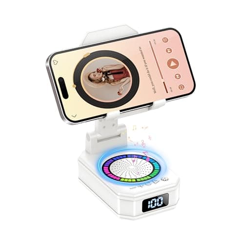 Image of Gifts for Men Women, Phone Stand with Bluetooth Speaker, 4-in-1 Design with 7 RGB, Anti-Slip Base, Foldable Phone Charger Stand with Wireless Speaker, Perfect Tech Gadgets Gift for Mother's Day, White
