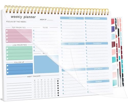 Image of Weekly Planner To Do List Pad, Undated Weekly Planner Notebook 52 Tear off Sheets─To Do List Notebook for Study Work, Includes 4 Sheets of Stickers, 22 X 28 cm-Blue-1 Year of Use