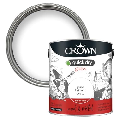 Image of CROWN Pure Brilliant White - Quick Dry Gloss Paint - Wood & Metal - Non Yellowing - White Paint - 2.5L