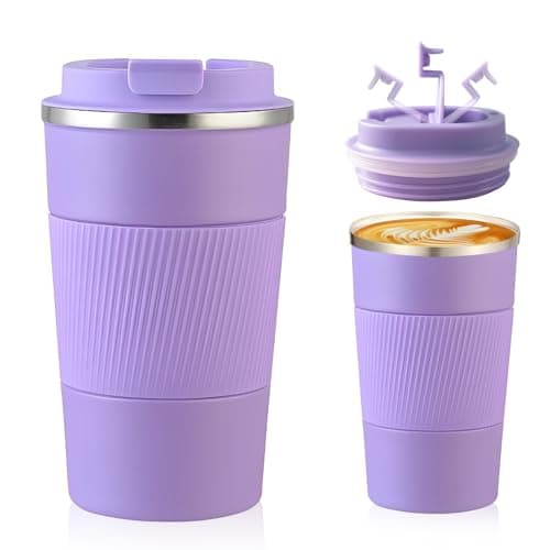 Image of Senshuomy Travel Mug, Insulated Coffee Cup with Leakproof Lid, Reusable Coffee Cups Travel Cup, Stainless Steel thermaol Mug for Hot Cold Drinks (Purple 380ml)