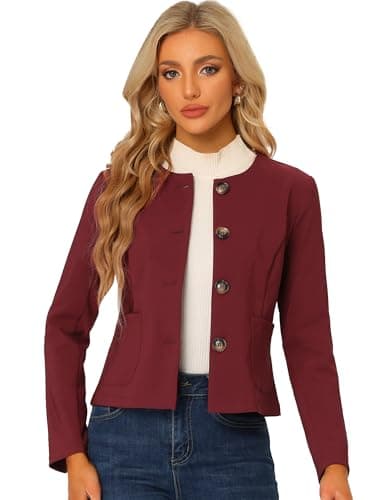 Image of Allegra K Women's Vintage Crop Jackets Casual Elegant Lightweight Button Short Coat Jacket Burgundy S