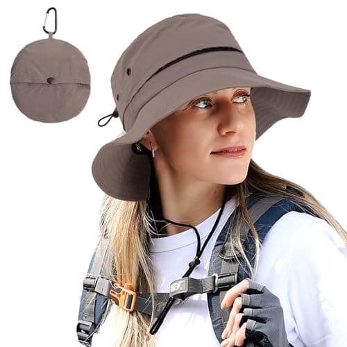 Image of TAGVO Sun Hat for Women Men Summer UPF 50+ Boonie Hat Foldable Waterproof Bucket Rain Hat with Chin Strap for Hiking Golf Fishing Camping Grey