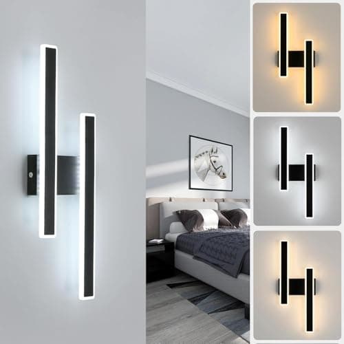 Image of Comely Modern LED Wall Lights Indoor, 32W Acrylic LED Wall Light Warm White/Natural/White Light, Long LED Wall Sconce Lights for Bedroom Living Room Corridor Hallway (Black)