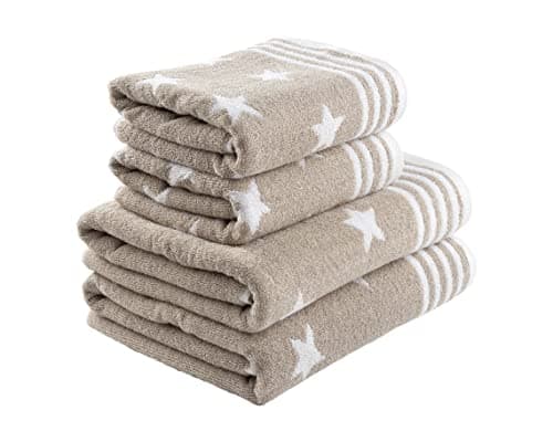 Image of La Maison Jacquard Stars 100% Cotton 500GSM Luxury Hand Towel Bath Towel Super Soft Highly Absorbent Everyday Use (4 Piece Bale Set - 2 Hand Towels and 2 Bath Towels, Stone)