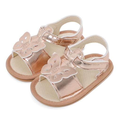Image of LACOFIA Baby Girls Sandals Infant Breathable Summer Sandals First Walking Shoes with Anti-Slip Soft Sole Gold Butterfly 6-12 Months