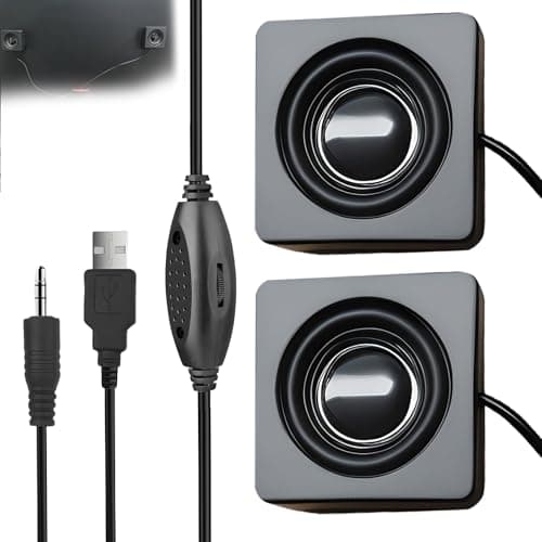 Image of LEKEFETO Mini Computer Speaker: USB Portable PC Speaker, 3.5mm TRS Input, Stereo, Black, Minimalist Style