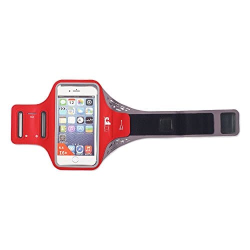 Image of Ultimate Performance UP Ridgeway Mobile Phone Holder Sports Armband Touch Window High Vis trim Secure Lock strap Outlet Port Key Pocket Credit Card Holder Water Resistant Ultra Lightweight Running Red