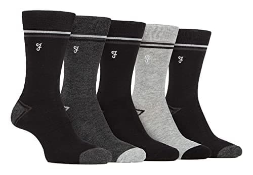 Image of Farah - Mens 5 Pack Natural Organic Bamboo Bright Striped Patterned Socks (6-11, Black/Charcoal)