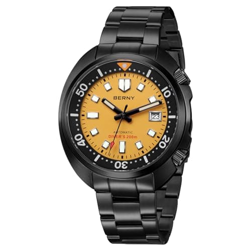 Image of BERNY Automatic Watch for Men 20ATM Waterproof Dive Watch All Black Mechanical Wristwatch with Super Luminous Full Stainless Steel AR Coated Sapphire Lens