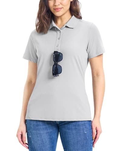 Image of 33,000ft Women's Polo Shirt Short Sleeve Breathable Golf Polo Moisture Wicking Polos Ladies Quick Dry Polos Outdoor Sports Athletic Tennis Performance Stretch T-Shirt for Work Casual Silber Grey M